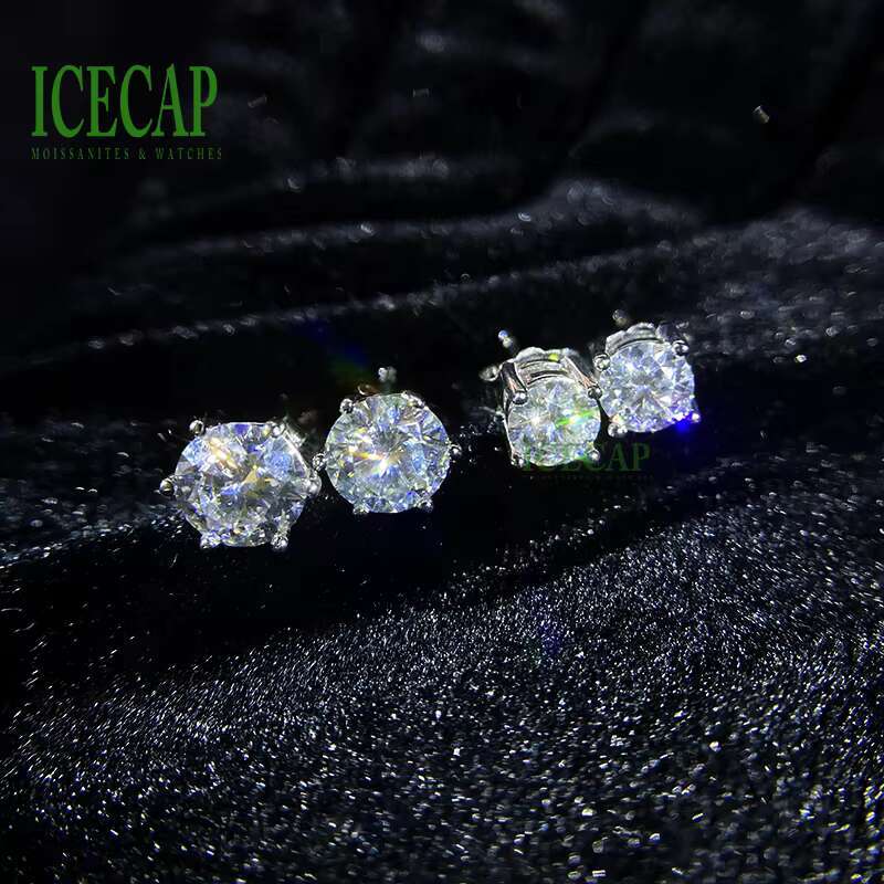 Wholesale Classic Diamond Earings Iced Out 1CT 2CT Moissanite Ear-stud 925 Silver Men Women Hiphop Fashion Earring Jewelry