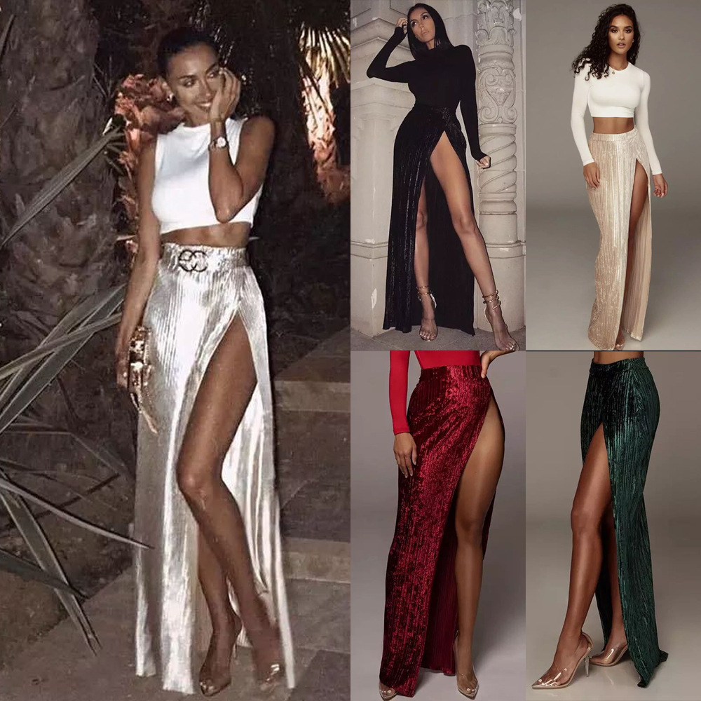 2025 Slimming Pit Strip Spring Half Skirt Elegant High Slit Womens Skirt Ins Long Skirt Women