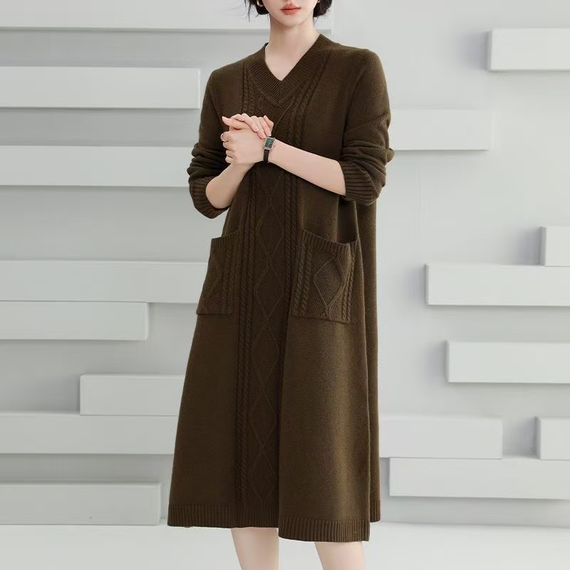 plus size women's new long sleeve high waist printed banquet dress mid-length skirt D02820