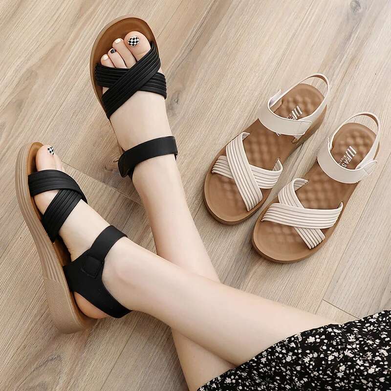 2025 Summer New White Designer Fashion Flat Shoes Women's Sandals Soft Leather Nurse Work Shoes