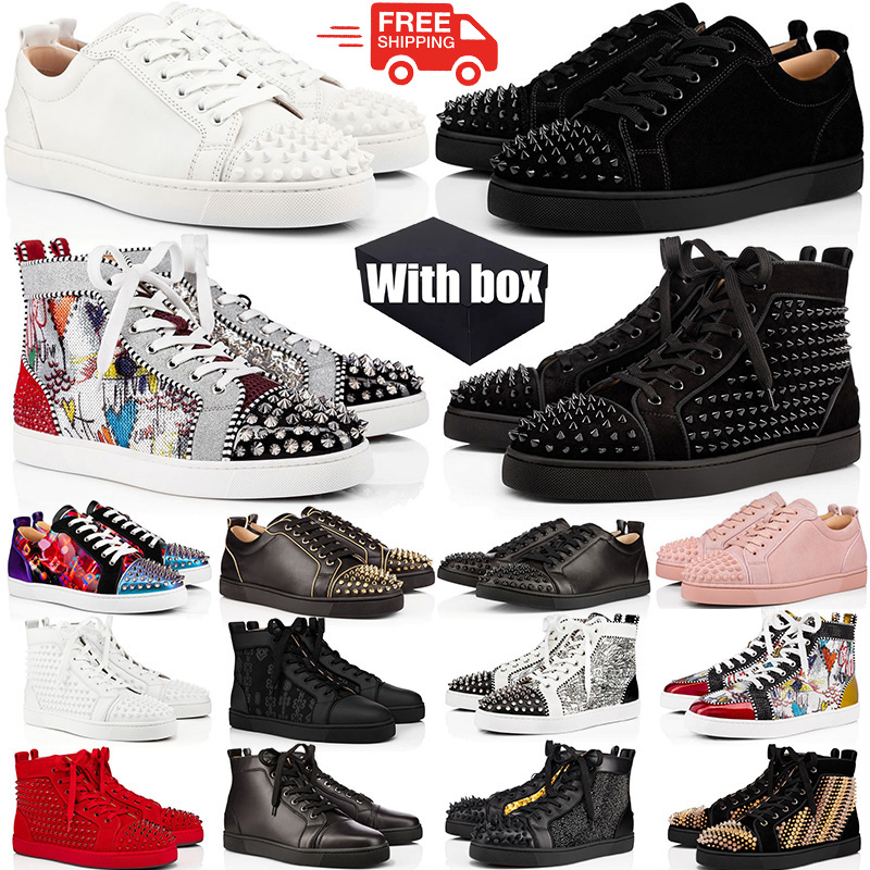 Free Shipping With box mens womens red bottomshoes designer dress shoes casual platform shoe sneakers luxury rivets black white grey women men Party trainers 35-47