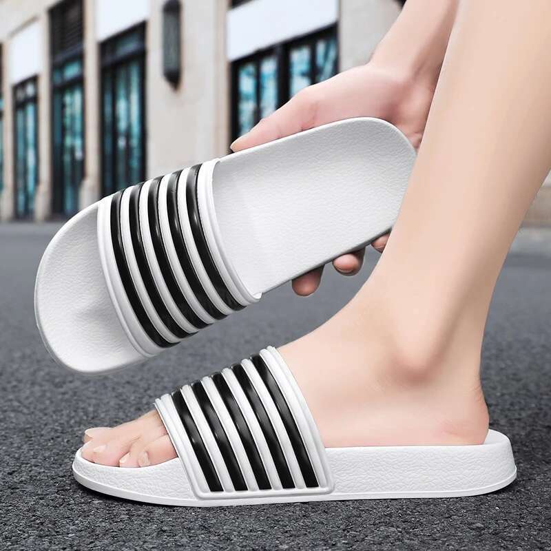 New Men's Summer Casual Shoes Beach Sandals Outdoor Comfortable Soft Sole Slippers Sizes 39-48 Black and White Striped