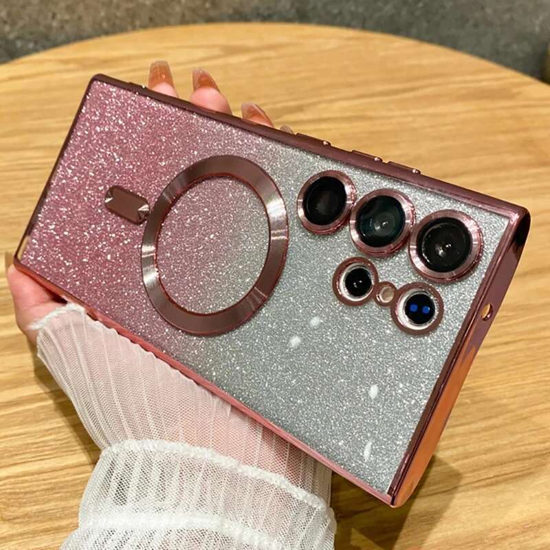 Glitter Magnetic Woman Case Magsafe For Samsung Galaxy S24 S23 S22 S25 Ultra Plus Accessories Wireless Charging Cover