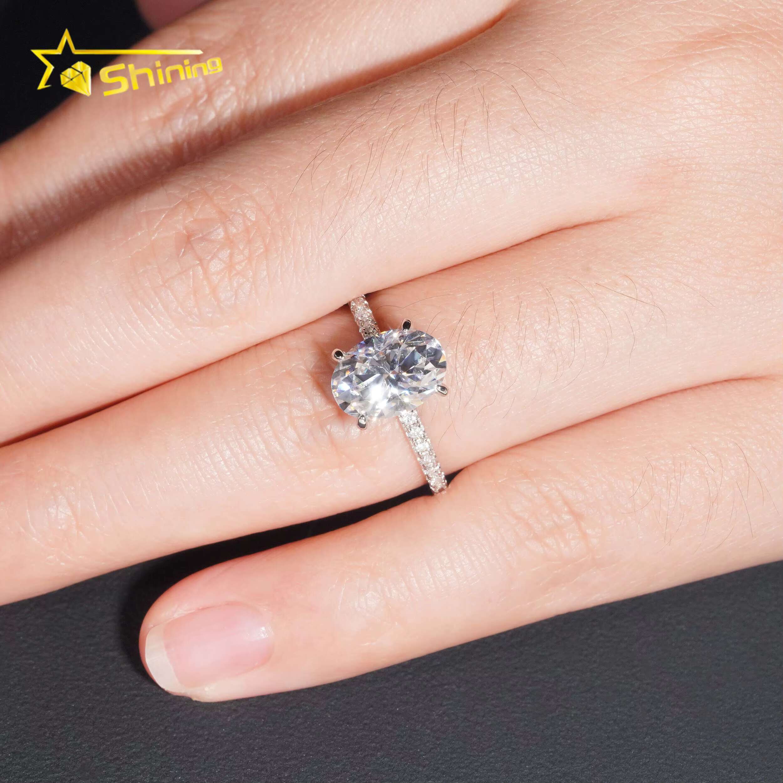 Fine Jewelry Woman Finger Rings Pass Dia Tester Sterling Sier 7x10MM 2.5CT Oval Cut Moissanite Engagement Ring