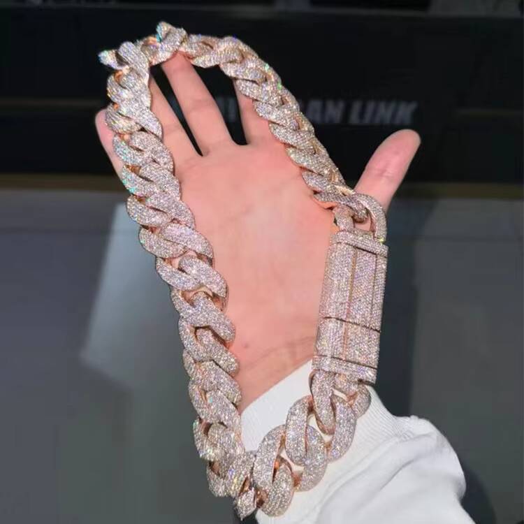 Moissanite Jewelry Full Diamond Heavy 925 Silver 18k Gold Plated Necklace VVS Moissanite Iced Out Diamond Cuban Link for Men