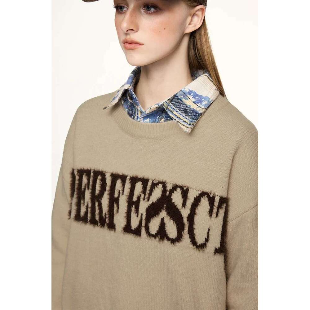 Unisex American Letter Jacquard Pullover Trendy Streetwear Loose Knitted Sweater