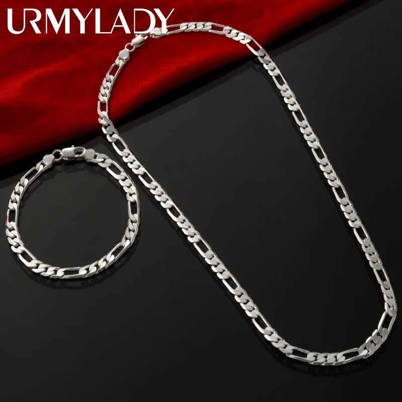 Noble new arrive sterg sier 4MM chain for men Women Bracelet Necklace jewelry set lady Christma gifts charms wedding