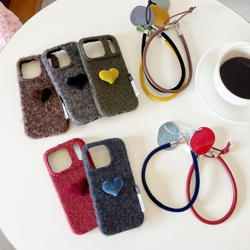 Autumn and Winter Plush Heart Phone Case Compatible with iPhone 17/16 Pro Simple Solid Color Case iPhone 15/14 Shockproof