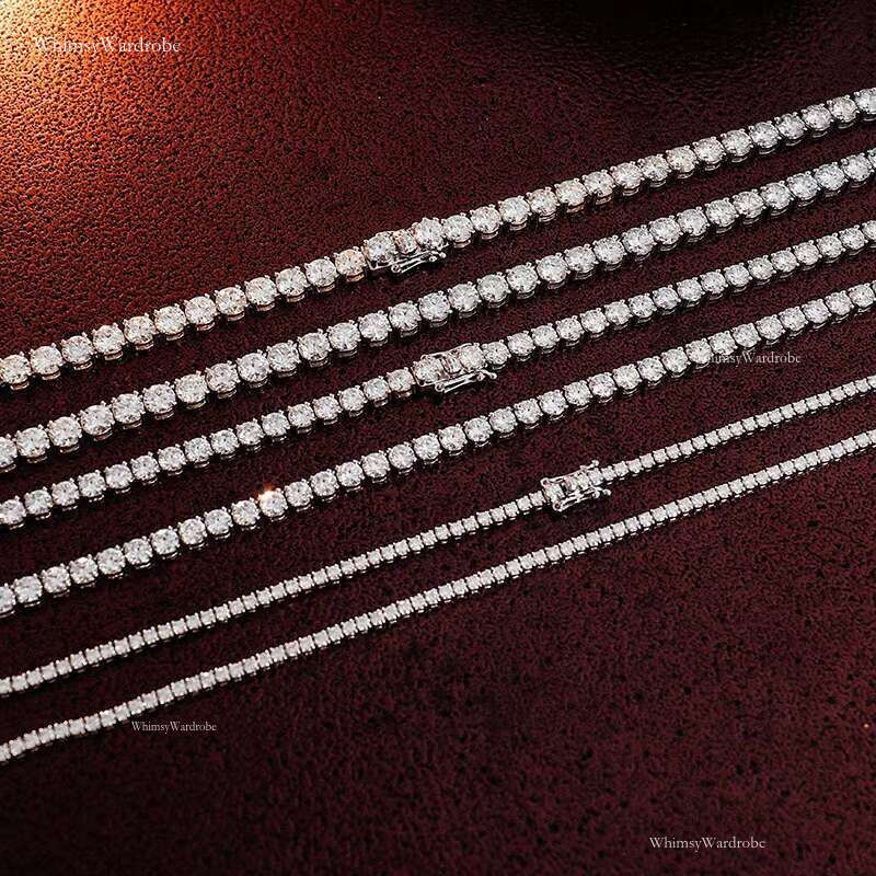 Hot Selg 10K 14K Solid Gold 2mm 3mm DEF Round Moissanite Dia Tennis Chain Wedding Necklace for Men Women
