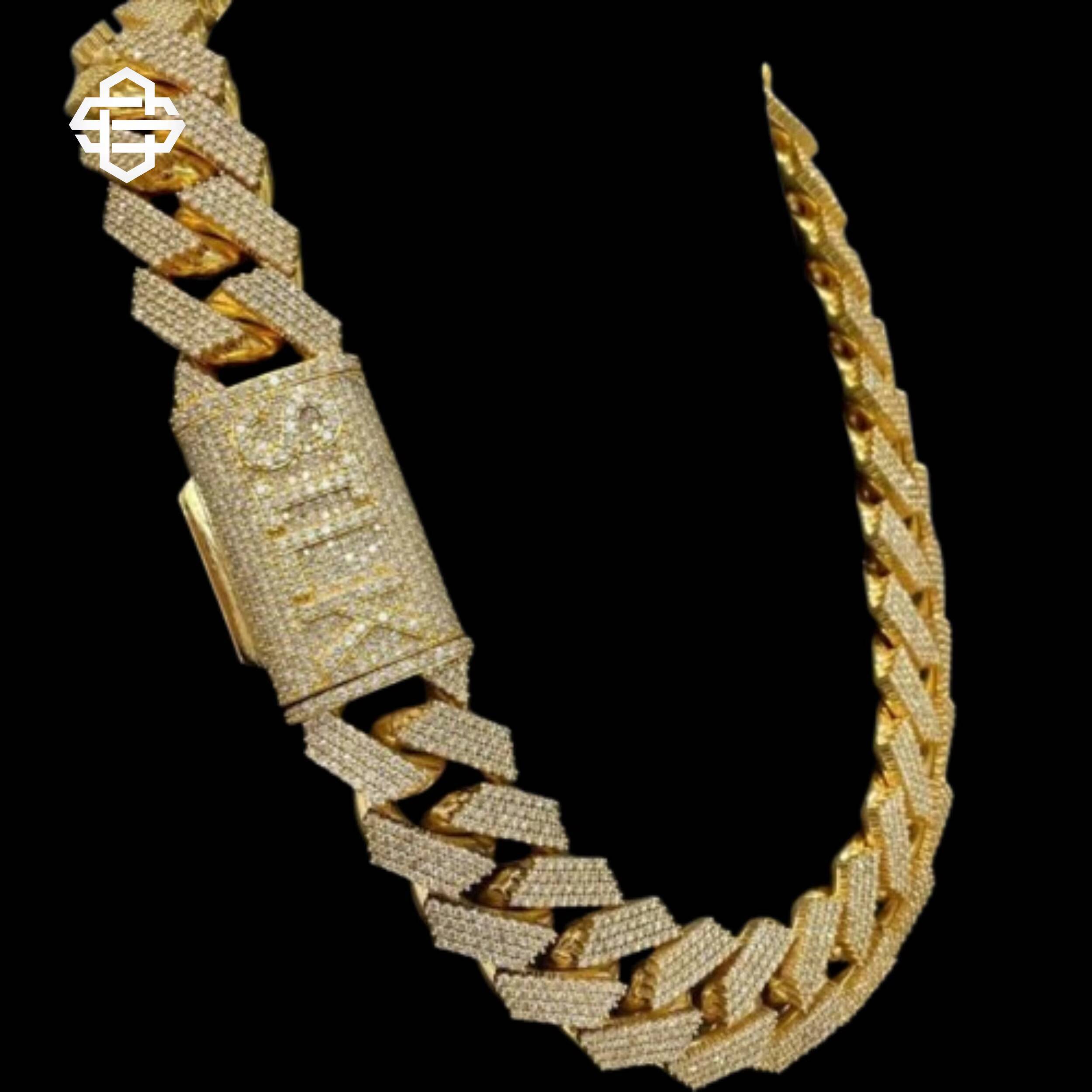 Hiphop Moissanite Iced Out Cuban Link Chain Necklace Bling Gold Rapper Jewelry for Men Custom Streetwear Accessory