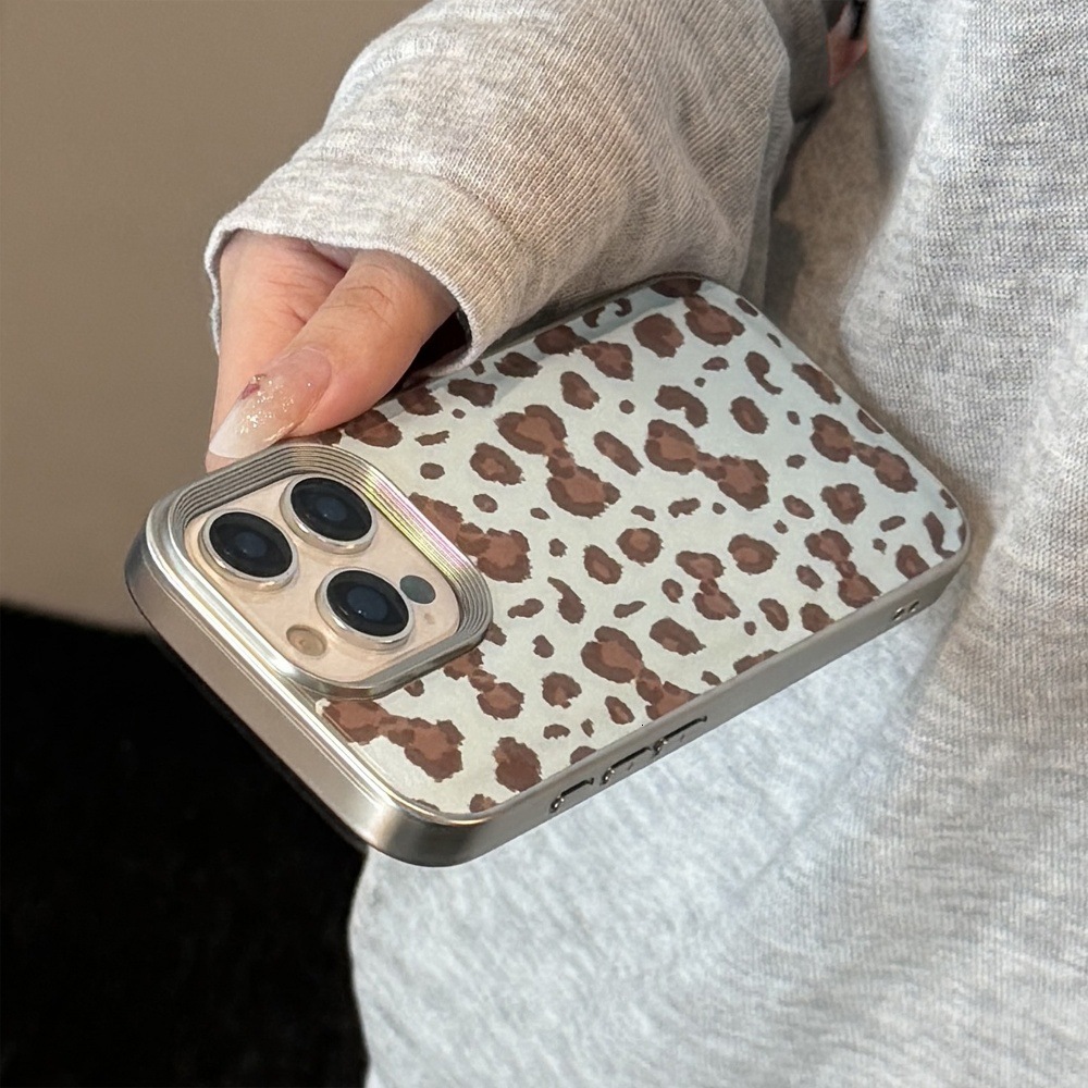 Blue Brown Leopard Print Knot Phone Case Compatible with iPhone 17/16 Pro Max Leather Simple Case iPhone 15/14 Shockproof
