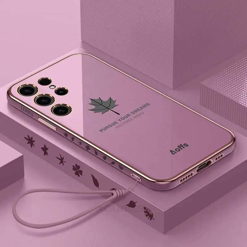 S 23 22 21 Maple Leaf Lanyard Case For Samsung Galaxy S21 S23 S22 Ultra Plus S20 Fe S10 Plating Silicone Cover Note 20 10