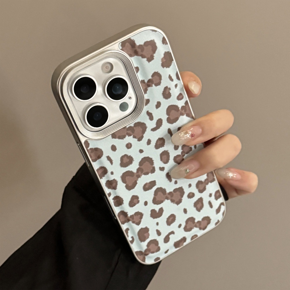 Blue Brown Leopard Print Knot Phone Case Compatible with iPhone 17/16 Pro Max Leather Simple Case iPhone 15/14 Shockproof