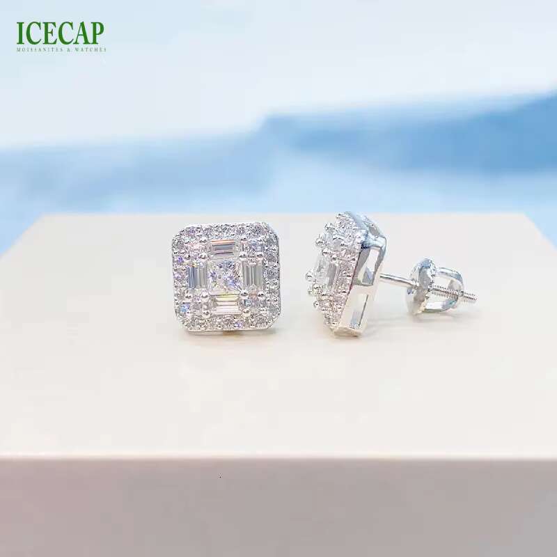 Earrings Wholesale Bulk Iced Out Jewelry Luxury Square Shape Diamond Moissanite Earrings Female 925 Silver Earrings for Women