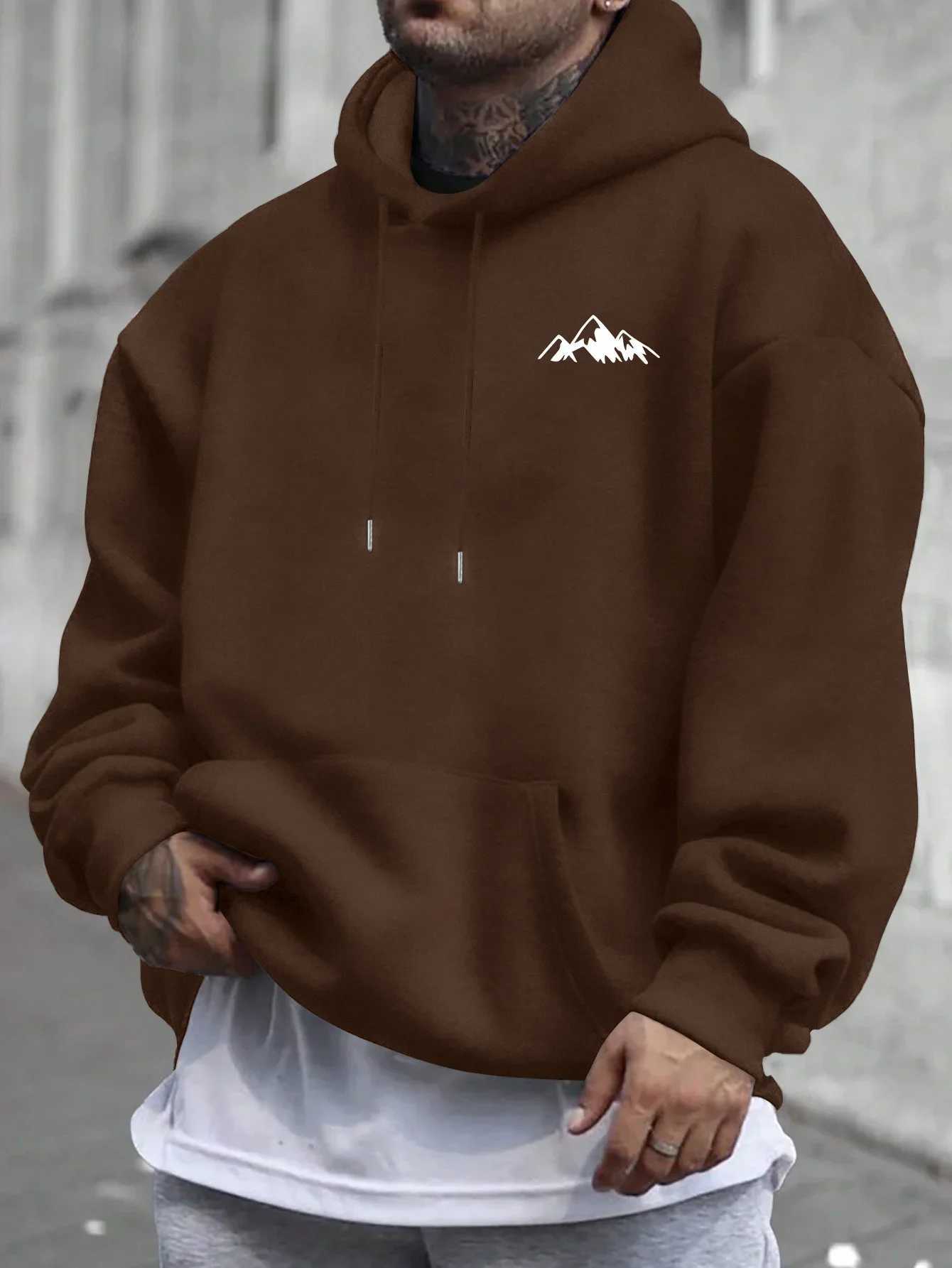 Mens casual pink hoodie with wool lining and fashionable pattern hoodie W251106