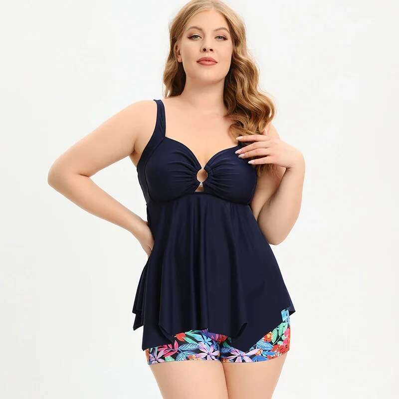 Oversize Swimsuit 2024 New Women Split Bikini Sexy Print V-neck Suspender Bathing Suit Kimono Cover-ups Boxers Swimwear GM2323