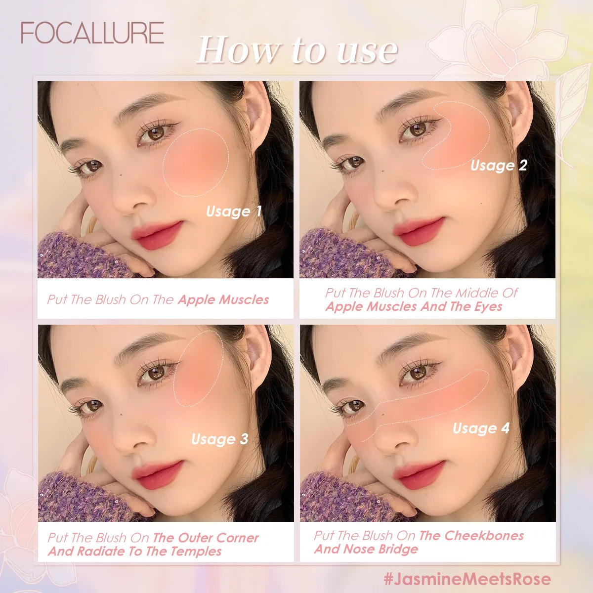 FOCALLURE Smooth Natural powder blusher Powder Palette Nutrition High Pigment Peach cheek face contour cream cosmetics 250325