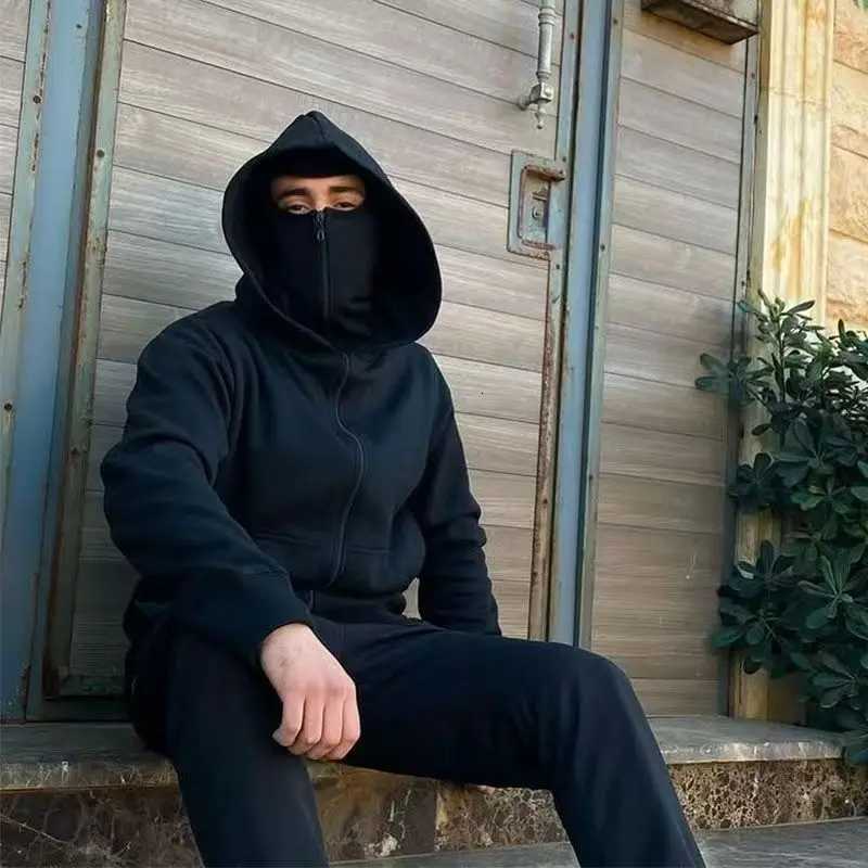 Unisex Hoodie Warm Loose Hooded Jacket Zip-up Casual Jacket with Face Mask for Autumn Winter Outdoor Sports Streetwear W251106
