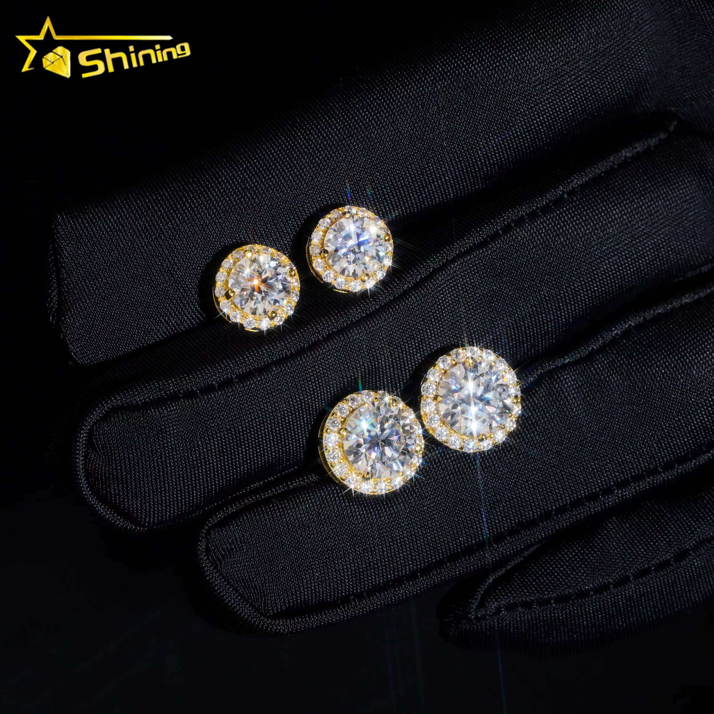 Ready to Ship New Arrivals Classic Pass Tester Sier Gold Plated VVS Dia Moissanite Stud Earring