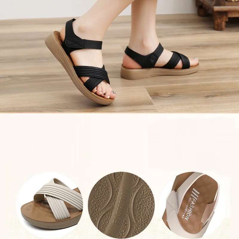 2025 Summer New White Designer Fashion Flat Shoes Women's Sandals Soft Leather Nurse Work Shoes