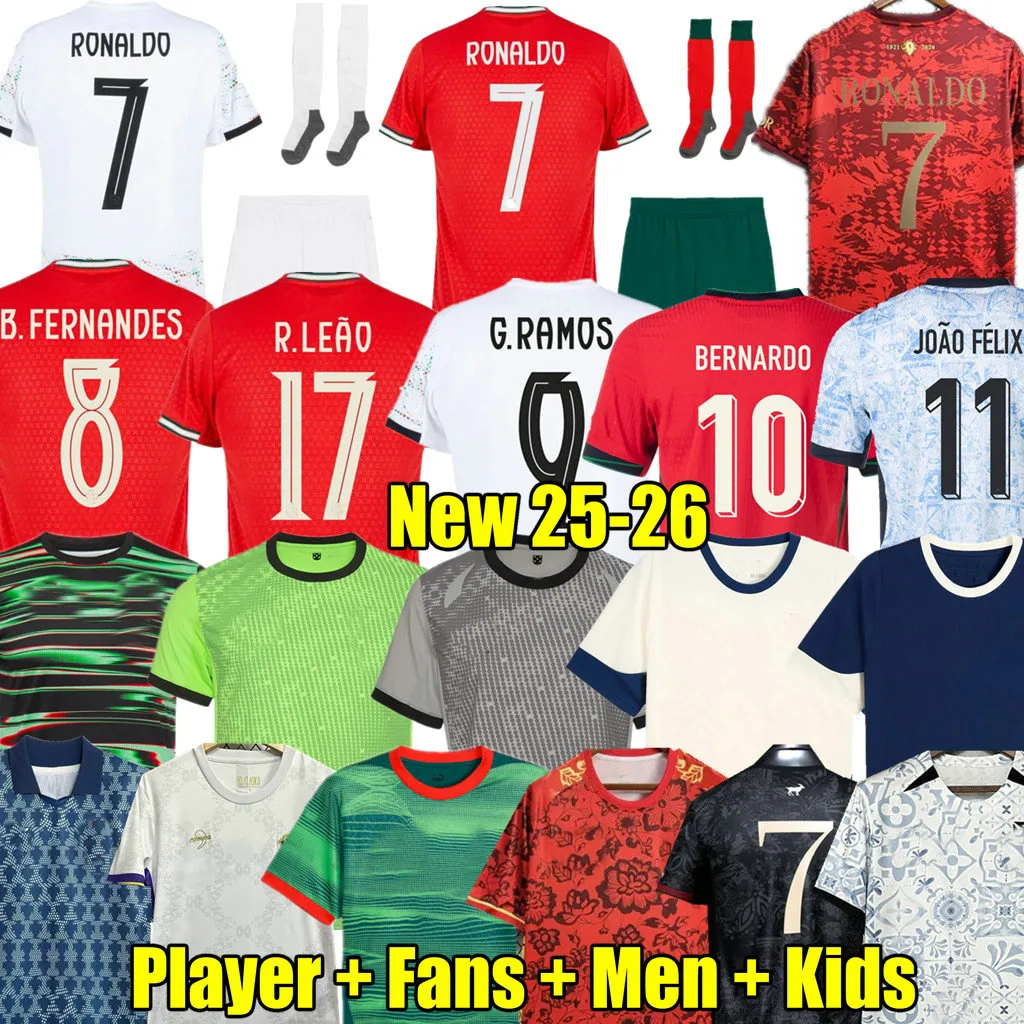 25 26 Portugal soccer Jerseys RoNalDo Retro Long Sleeves Portuguese Jerseys JOAO FELIX RUBEN NEVES DIOGO PORTUGIESER Portugal football shirt Team Men Kids kit