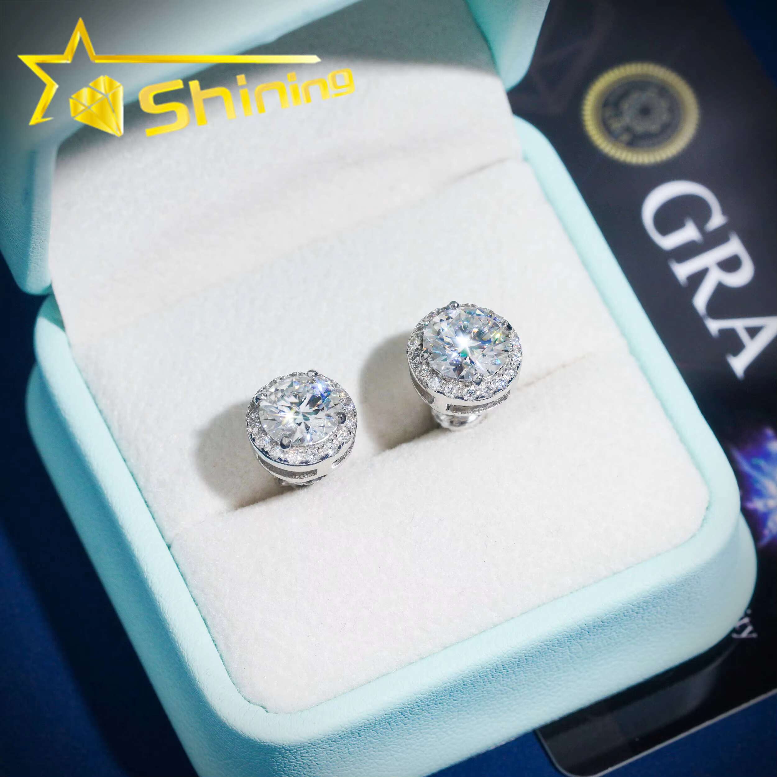 Hot Sale Cluster Stud Earring Fine Jewelry Gold Plated 925 Sterling Silver Iced Out VVS Diamond Moissanite Earrings