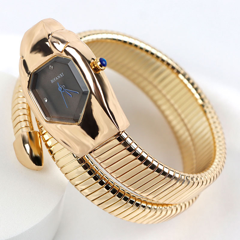 Sophisticated Female Wristwatch - Serpentine Motif, Diamond Embellished Quartz Movement