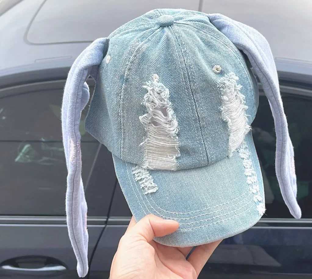 Rabbit Ears Cowboy Baseball Cap Broken Hole Washed Hip-hop Hat Outdoor Sunshade Duck Tongue Cap Casual Rebound Cap Sun Hat L251105