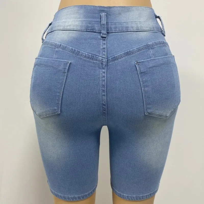 Fashionable ultra-thin hip lifting pants womens elastic denim shorts casual weight loss torn jeans womens warm shorts 250402