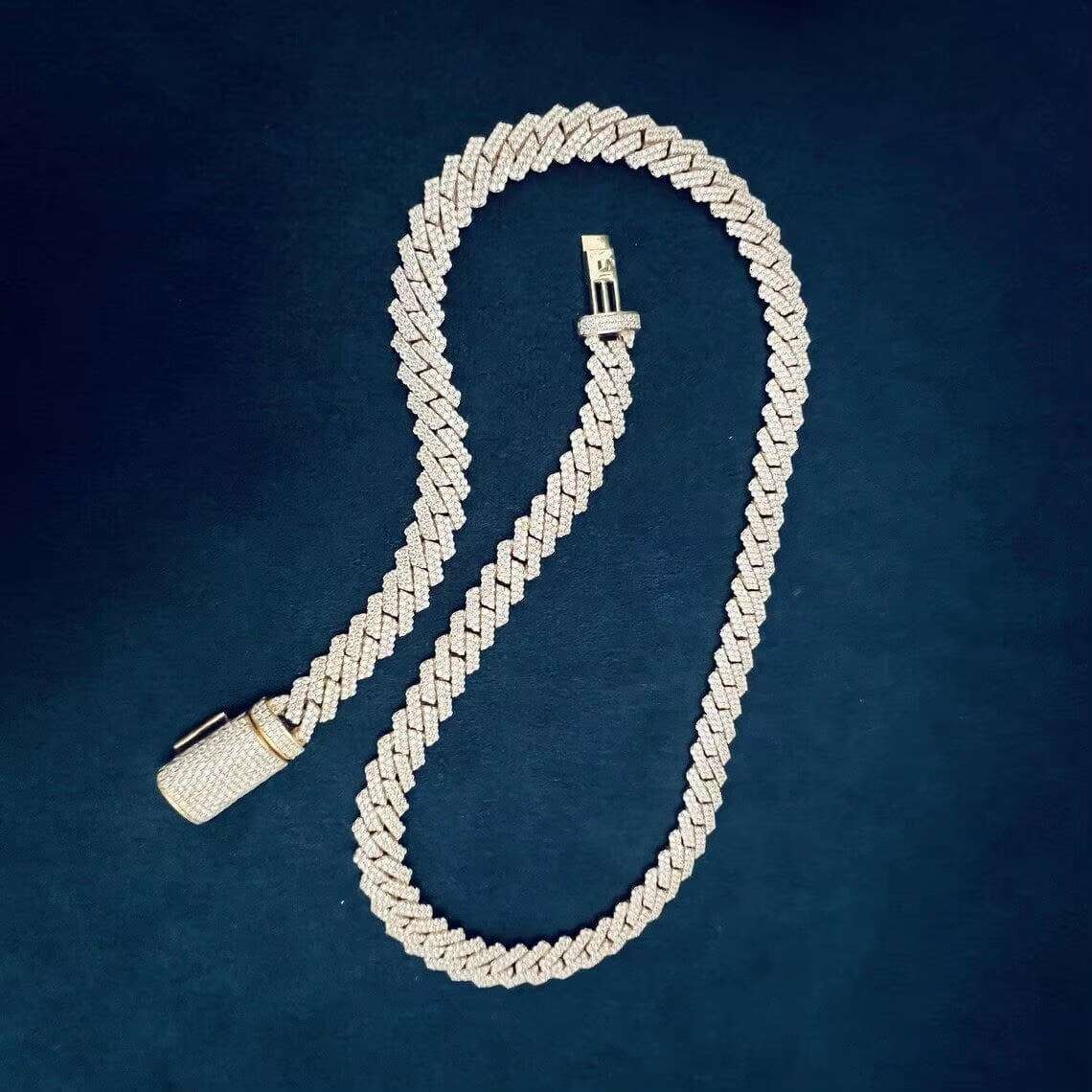 Luxury Elegant 13mm Raised Prong Set Cuban Chain Moissanite Studded Cuban Link Chains for Sale at Best Prices