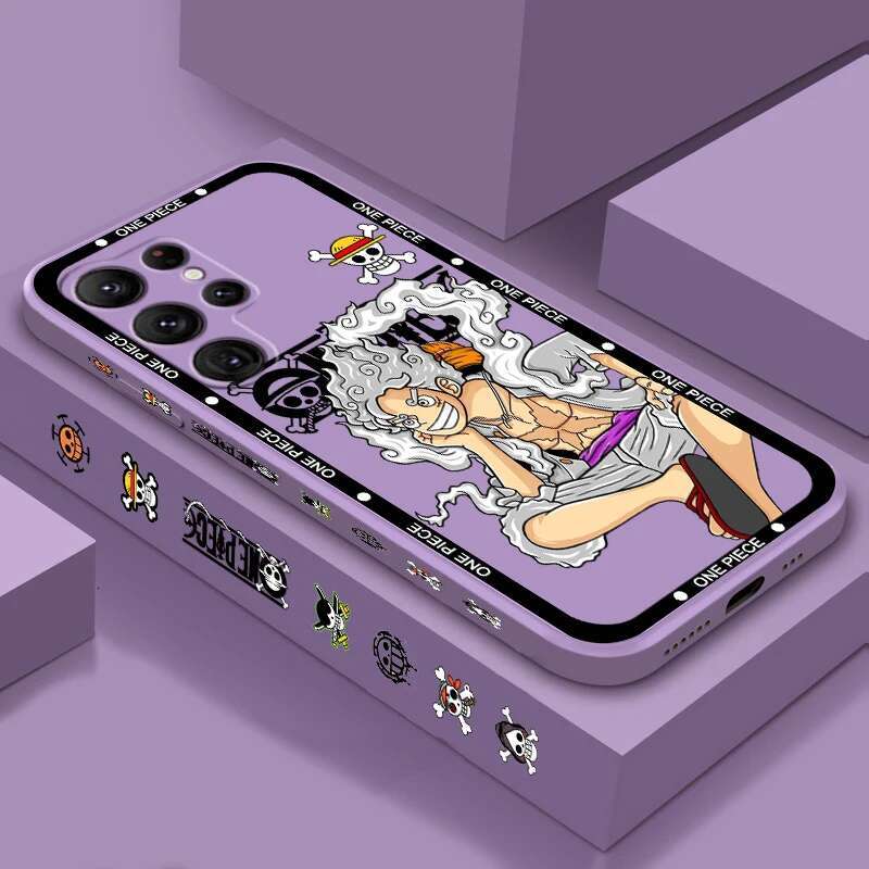 One Piece Luffy Cartoon Liquid Left Rope For Samsung Galaxy S24 S23 S22 S21 S20 FE S10 Ultra Plus Lite 5G Cover Phone Case