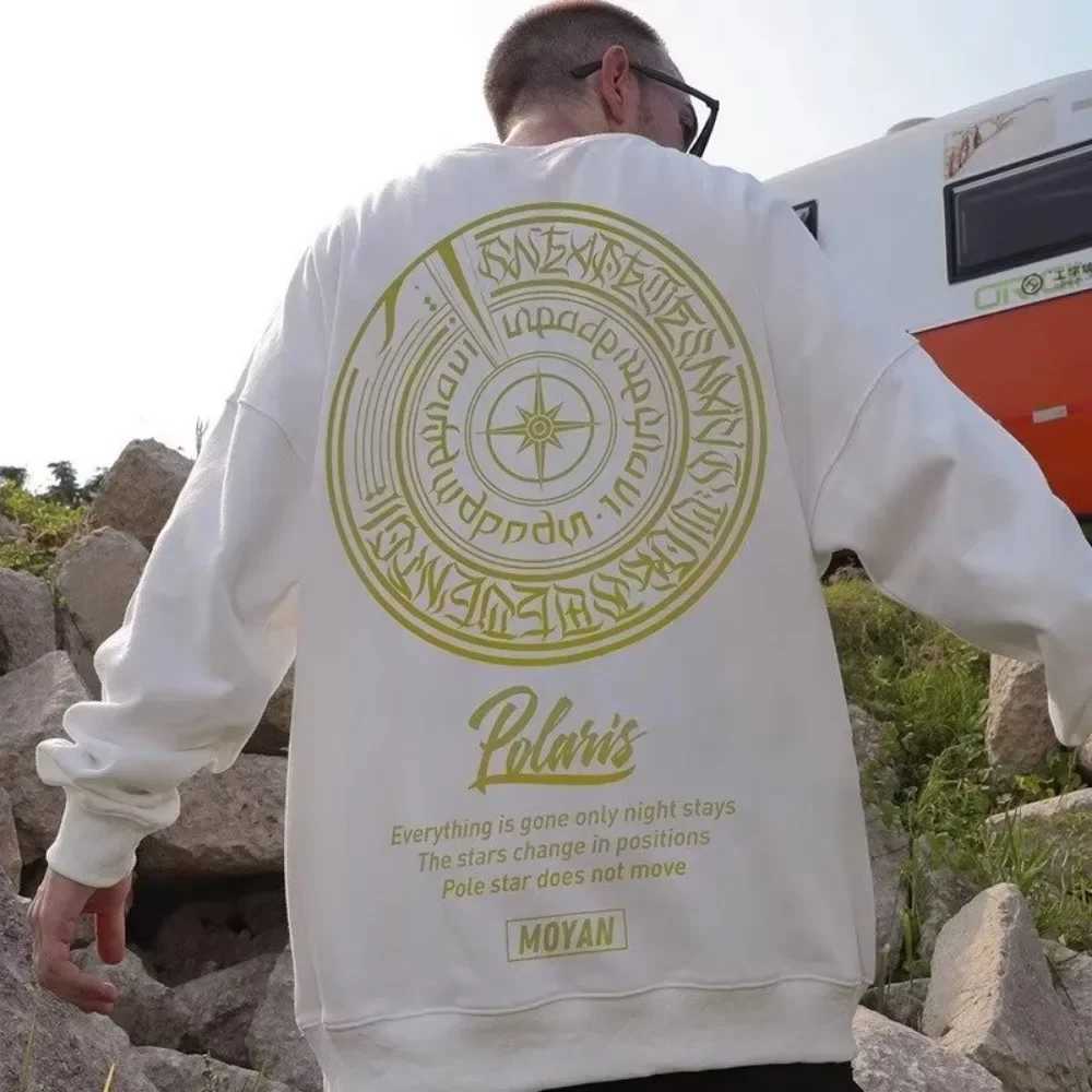 M-8XL Mens Street Gold Star Print On The Back Oversized Unisex Sweatshirt American Velvet Round Neck Long Sleeve Sweater W251106