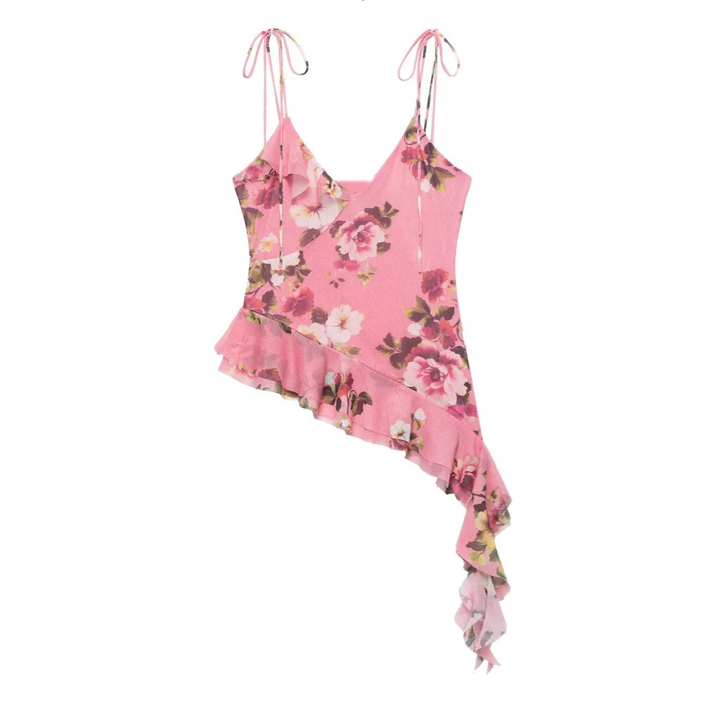 UNIZERA womens printed silk screen belt top with long leather cover asymmetrical design for spring and summer casual clothing 250403