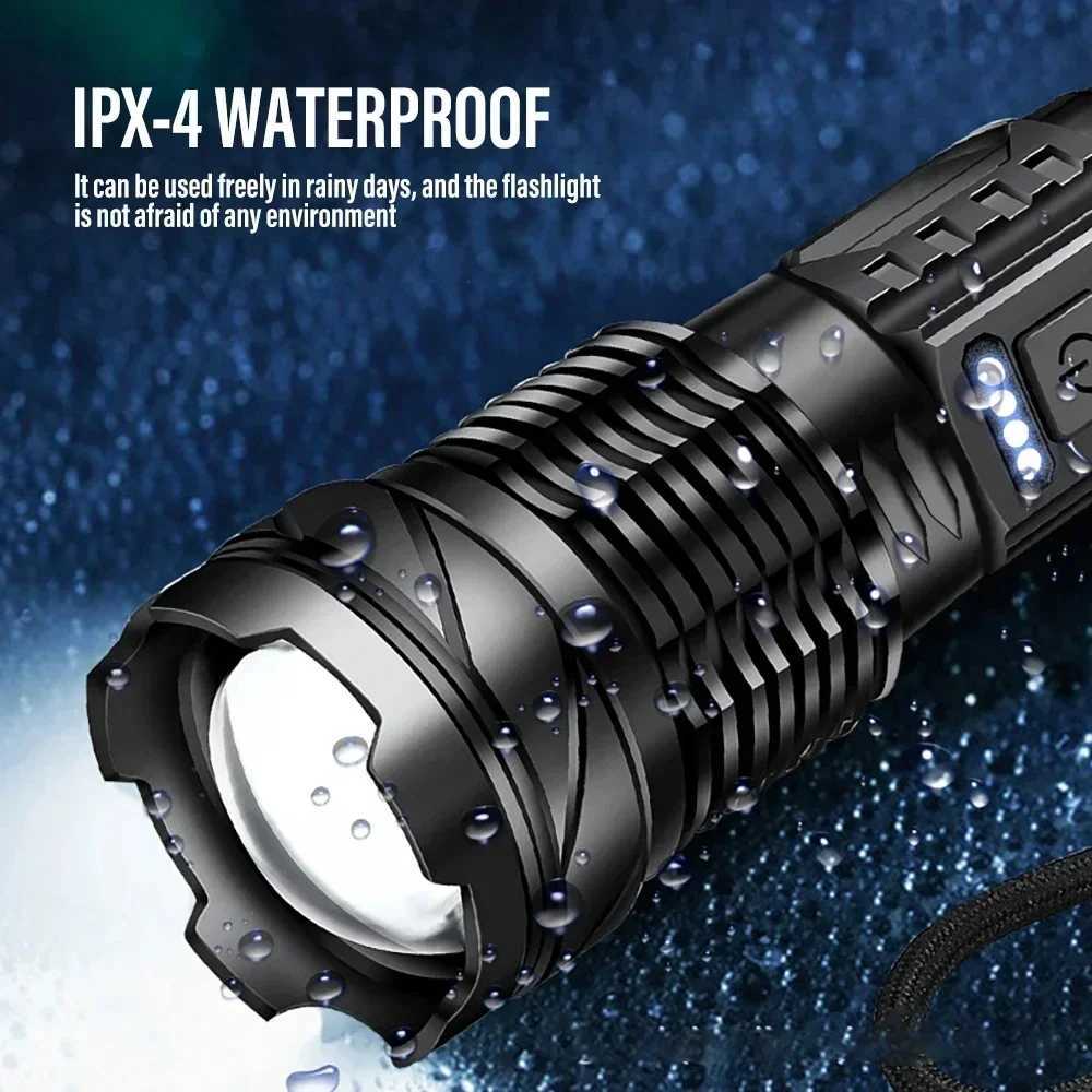 Rechargeable LED Flashlight Zoomable Torch with LED Display 7 Modes Waterproof High Power Hand Light Outdoor Wilderness CampingW251106