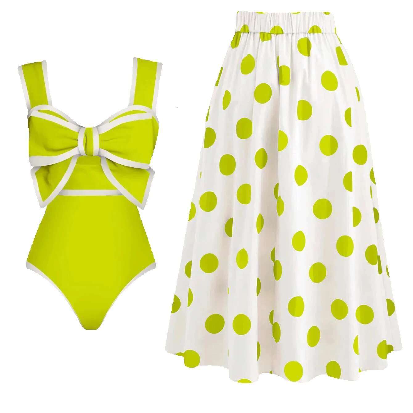 New Dot Retro One Piece Swimsuit Women Bow Tie Swimwear With Skirt Sexy Bathing Suit Monokini Bodysuit Beach Wear