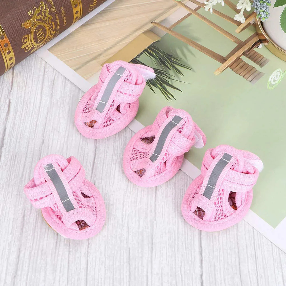 4pcs Small Size Dogs Mesh Sandals Breathable Summer Dog Shoes Safety Reflective Anti-Slip Sneakers for Puppy Teddy Pet Supplies 250402