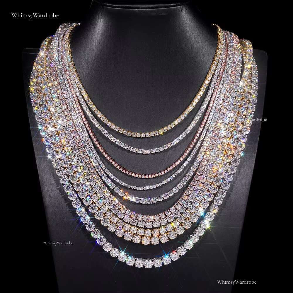 Wholesale Price Hip Hop Iced Out Fine Jewelry Sterg Sier 2mm 3mm 4mm 5mm 6.5mm VVS Moissanite Tennis Chain