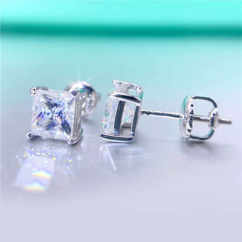 Custom Big Gemstone High Quality Silver Jewelry 925 Elegant Moissanite Earring Princess Cut 2022 Earrings