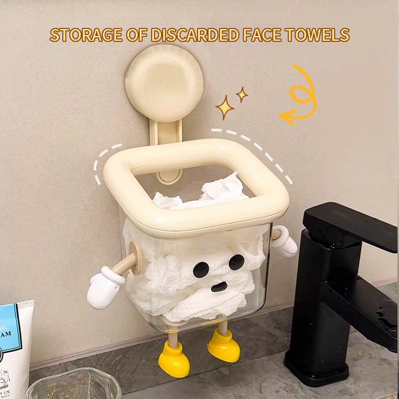 Suction cup waste recycling face towel storage box wall mounted toilet washbasin bathroom face towel shelf