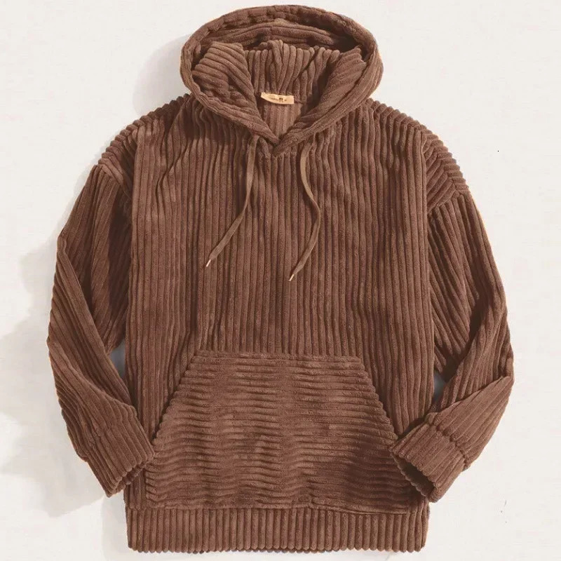 Solid Corduroy Hoodies for Men Autumn Winter Thick Warm Mens Sweatshirts Casual Loose Kangaroo Pocket Hoodies Outwear 251105