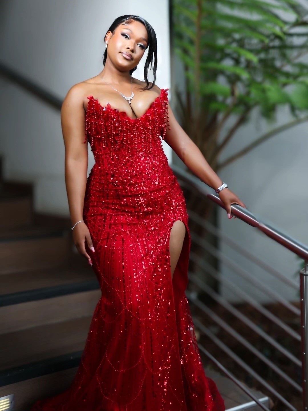 Red Mermaid Prom Dresses 2026 High Split Crystals Sequined Evening Formal Party Second Birthday Engagement Gowns Plus Size Dress For Special Occasions