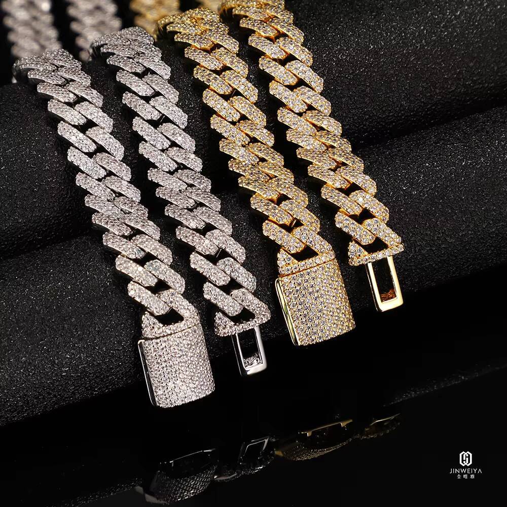 JWY 10mm Diamond Cuban Link Chain Moissanite Necklace 925 Sterling Silver Gold Plated Hip Hop Necklace Iced Out Men Chain