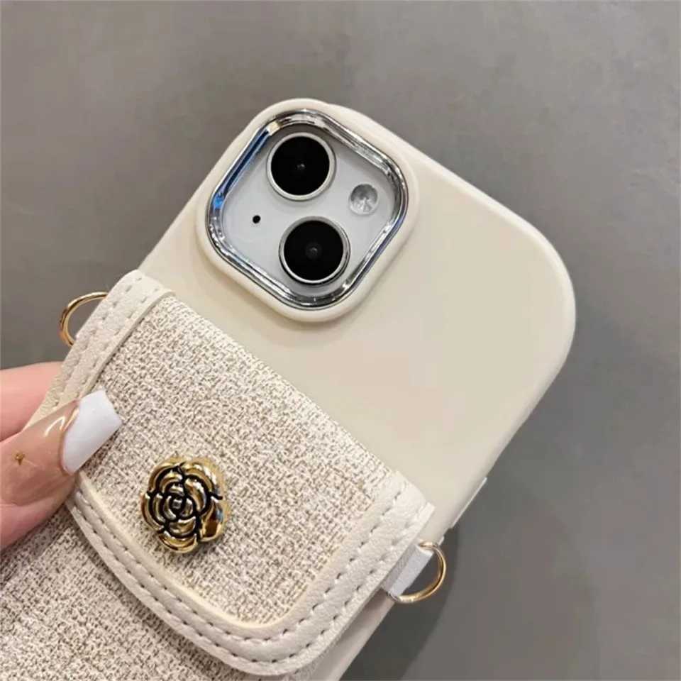 Korean 3D Camellia Leather Card Bag Crossbody Lanyard Soft Soap Case For iPhone 15 14 Pro Max 13 12 11 XS X XR 7 Plus Cover J251202