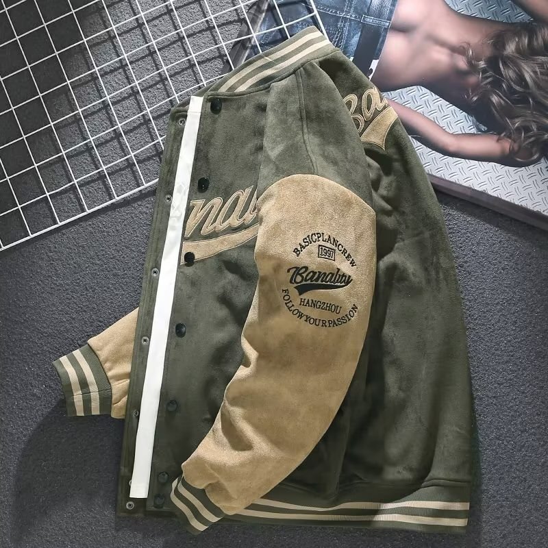 Suede Baseball Designer Jacket Jacket Men's Autumn Winter American Retro Coat Spring Autumn Loose Top Embroidered Bomber Jacket Trendy