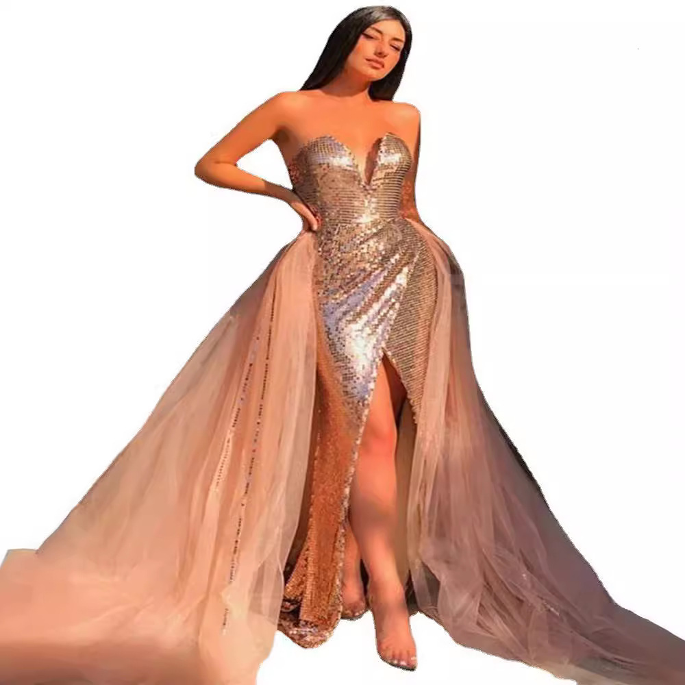 2025 Spring/summer New Womens Sexy Hot Stamped Chest Wrapped Split Dress Evening Dress