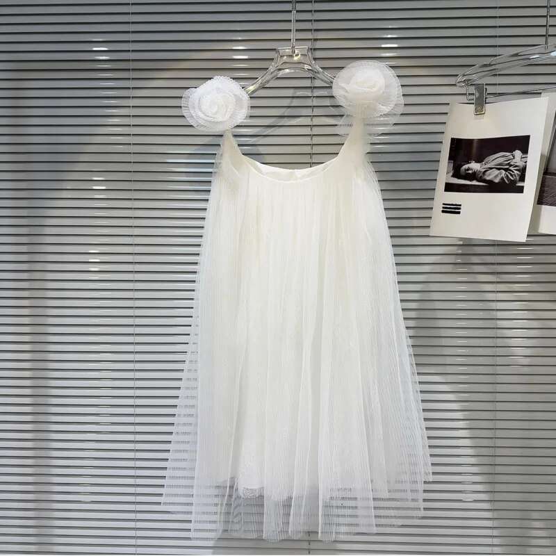 Fashion Women's Mesh Wer Shoulder Strap Sleeveless Dresses Solid Color Suspender Evening Dress Female Trendy 11A03717