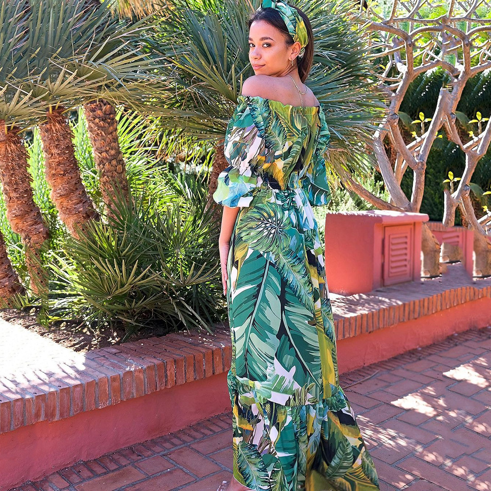 2025 New Spring/summer Womens Dress with Printed One Shoulder Slimming and Slimming Temperament Commuting Long Skirt