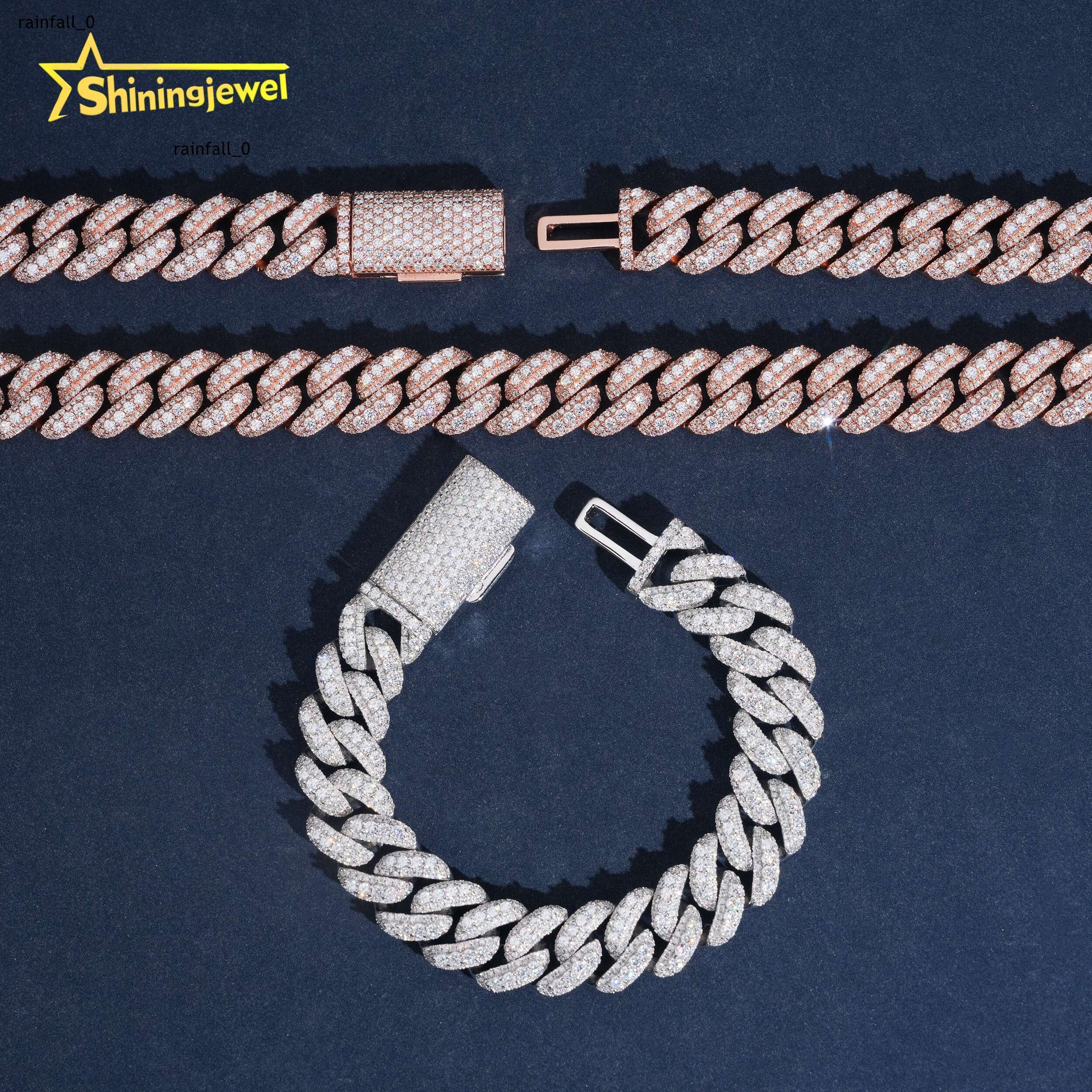 13mm 925 Silver VVS Moissanite Iced Out Fine Hip Hop Jewlery Bracelet Diamond Moissanite Jewelry Cuban Link Chain Necklace