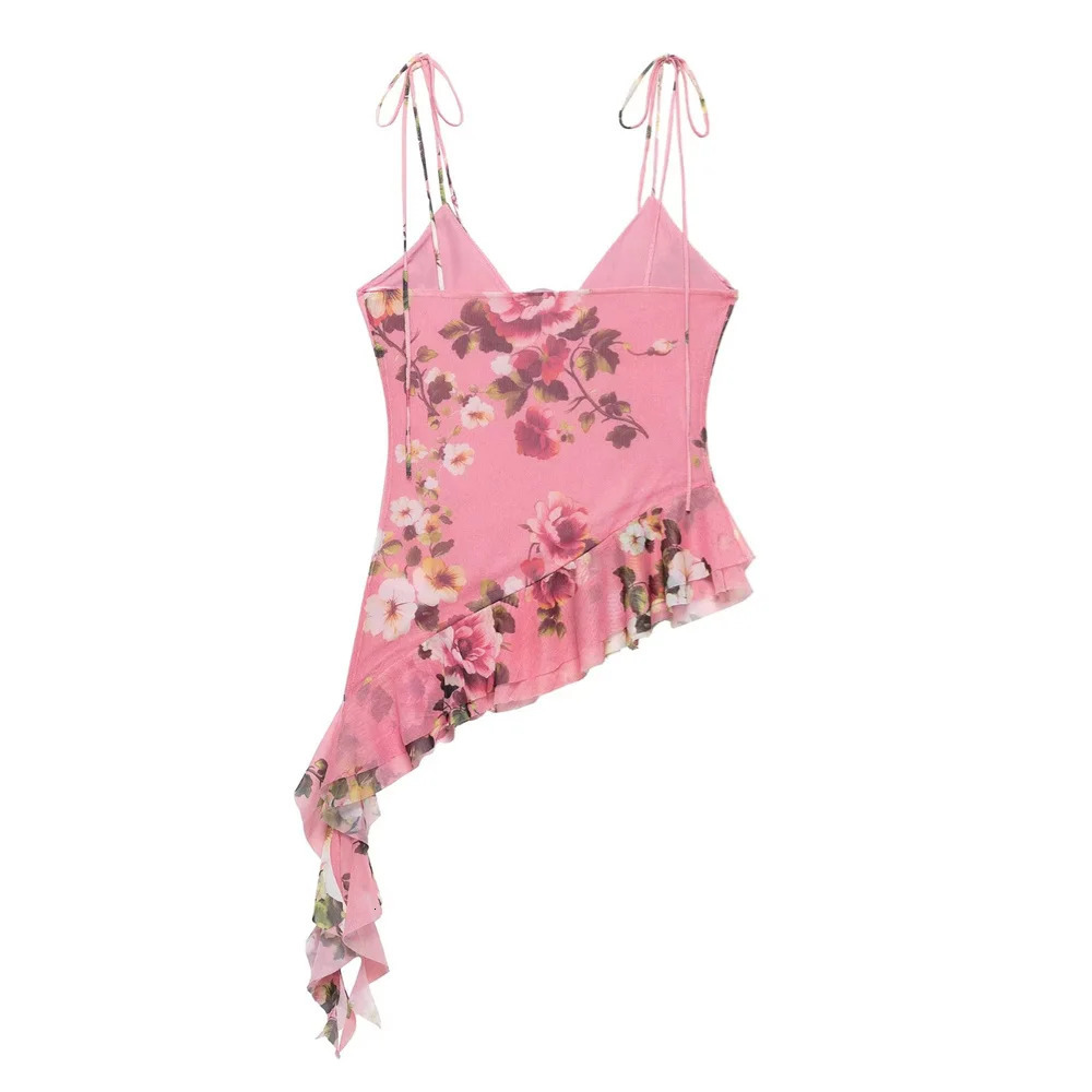 UNIZERA womens printed silk screen belt top with long leather cover asymmetrical design for spring and summer casual clothing 250403