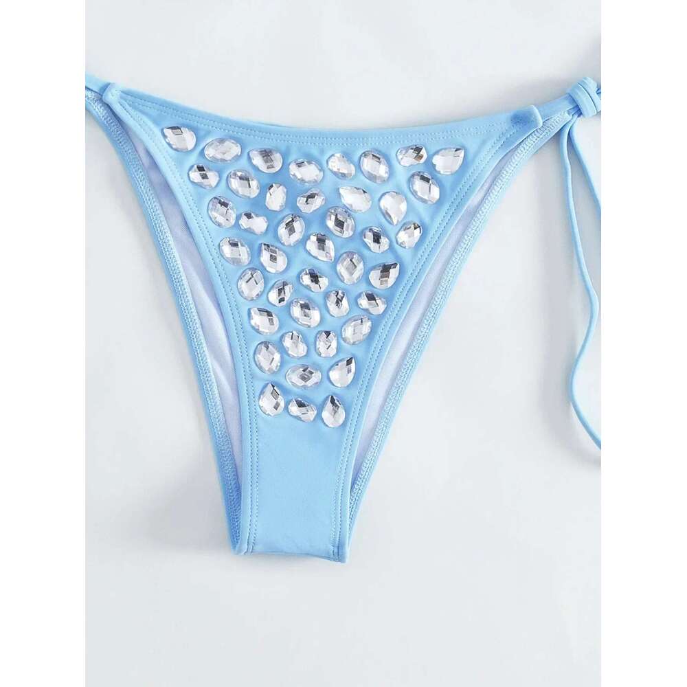 urious Rhie Swimsuit women,Blue 2 Piece Bikini Set Sexy V-neck Suspender Lace-Up Bathing Suit Summer Beachwear 2024